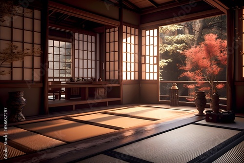Japanese style room in the japanese style. 3d rendering