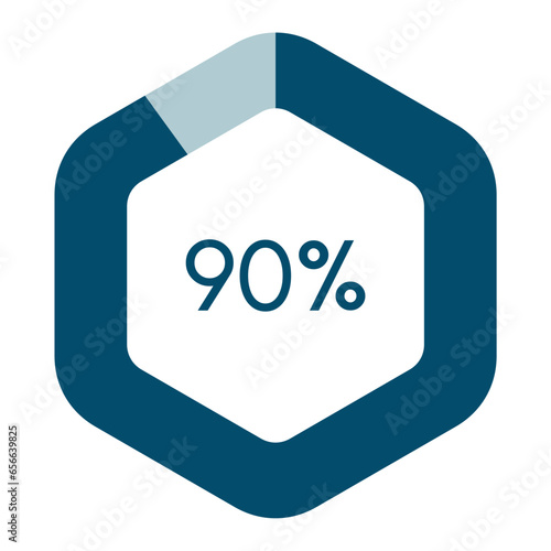 90 percent hexagon shape percentage diagram vector illustration,infographic chart.