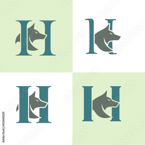 Initials Logo Design Alphabet Letter H I Wolf Logo Design Concept