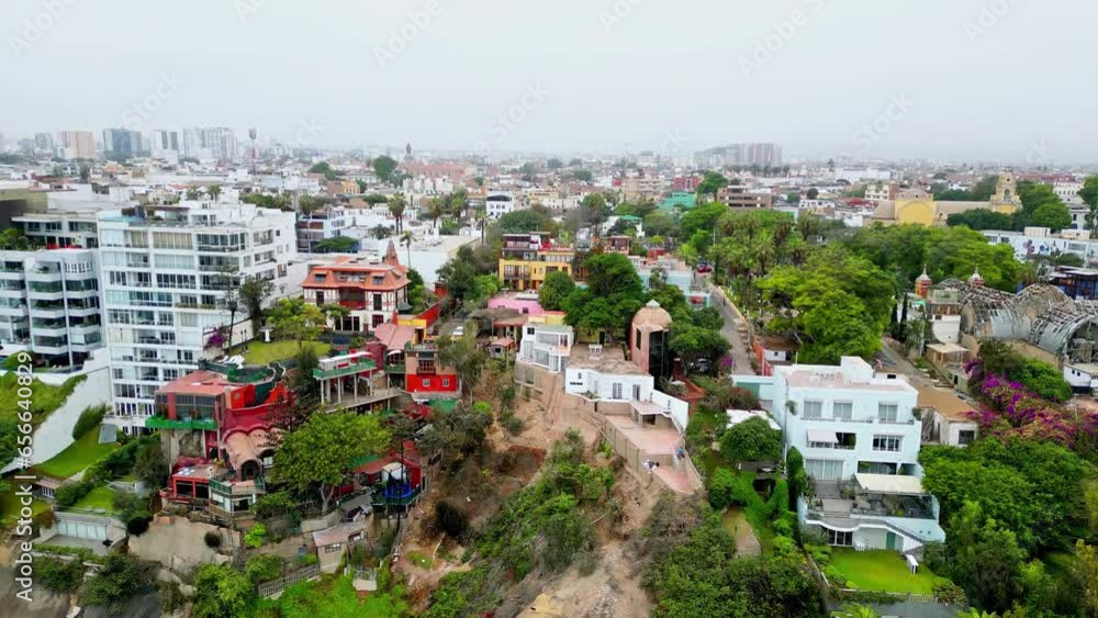 Vista aérea do bairro Barranco no interior de Lima, Peru. Casas ...