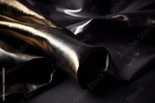 Abstract black golden satin background. 3d render, for product presentation, product display, banner background