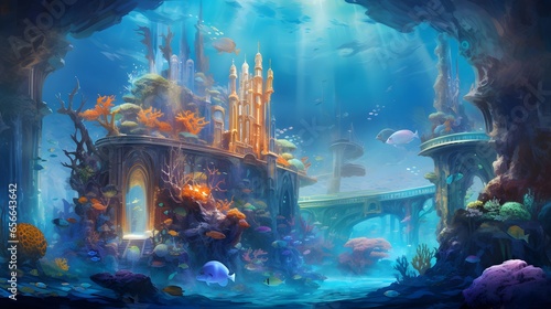 Underwater world. Aquarium with fish and plants. Panorama. © Iman
