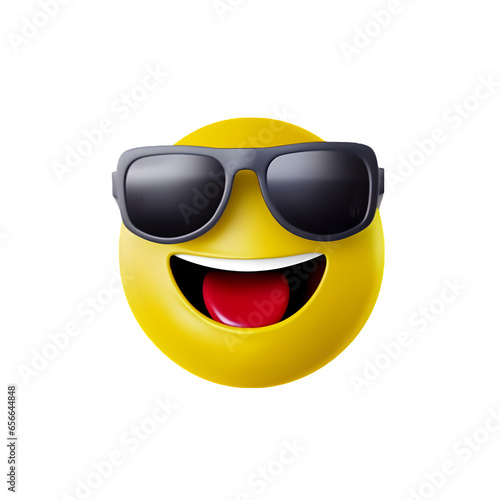 3d smiley emoji with sunglasses isolated on transparent background, png file