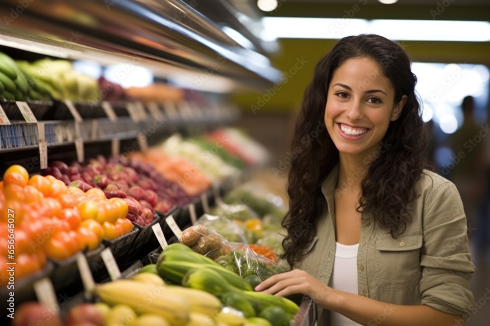 woman In Supermarket Buying Groceries Food, AI Generated