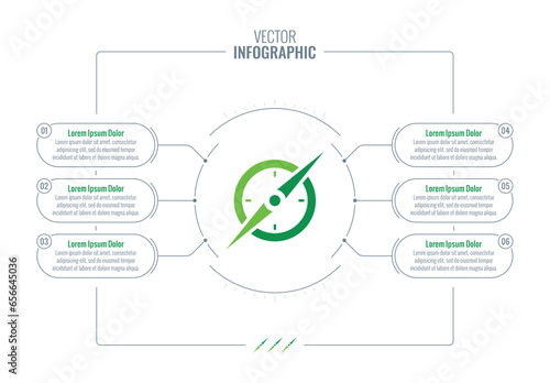 infographic template with compass symbol. informative template with six options. business infographic