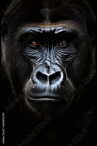 close up portrait of a gorilla in the jungle