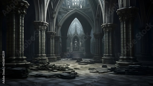 Mysterious gothic cathedral interior. 3d render illustration photo