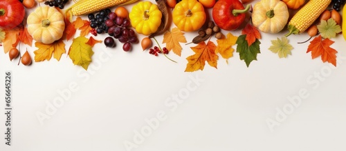 Autumn harvest s produce arrangement with copyspace for text photo