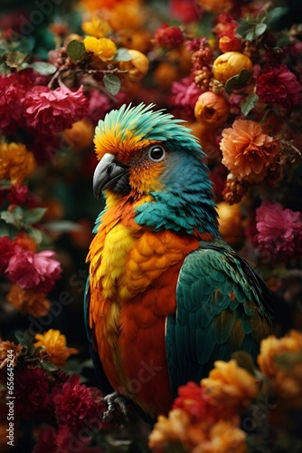 bird flowers summer tropical colorful