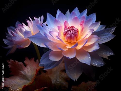 Beautiful waterlily or lotus flower on black background.