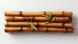 Bunch of dry bamboo sticks on white background, top view