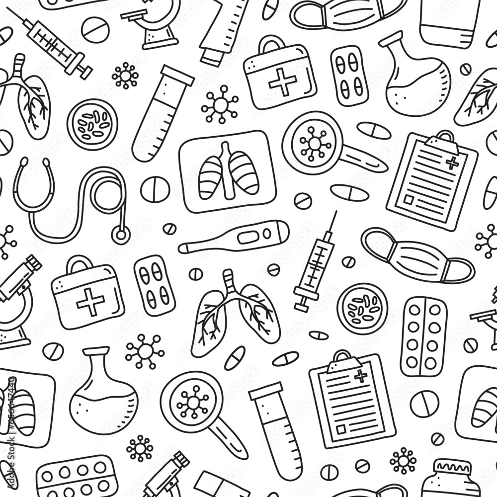 Seamless pattern with doodle tuberculosis items. Seamless pattern with doodle tuberculosis items.