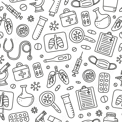Seamless pattern with doodle tuberculosis items.