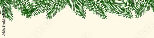 Seamless border with pine branches, winter holidays design element, vector