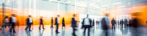 blurred business people walking at a trade fair, conference or walking in a modern hall, Generative AI