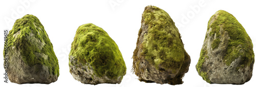 Large long stone shape mossy rocks, isolated on transparent background generative ai