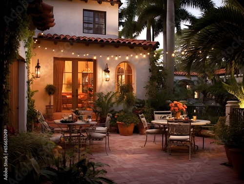 Garden and terrace of a luxury house in the tropics