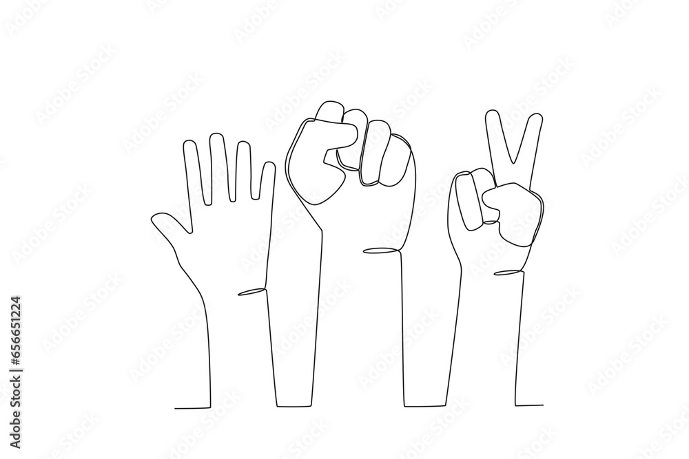 Hands form a symbol of equality. Human rights day one-line drawing Hands form a symbol of equality. Human rights day one-line drawing