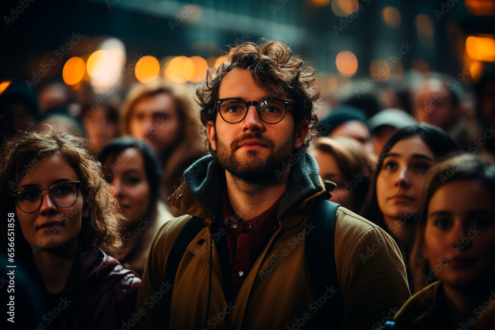 Obraz premium young couple sitting and watching night on the background