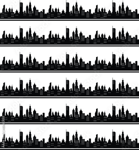 Illustration. City landscape. Blue silhouette of the city. City landscape in a flat style.
