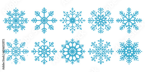 Set of beautiful blue snowflakes. Amazing snowflakes on a transparent or isolated background. Vector illustration for Christmas design.