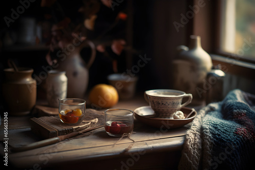 Wallpaper Mural Autumn still life with pumpkins and cups of coffee on a wooden background. Autumn home decor, Cozy fall mood, Thanksgiving, Halloween, Нygge lifestyle concept Torontodigital.ca