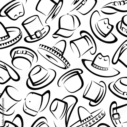 Hats pattern, background set. Collection icon hats. Vector