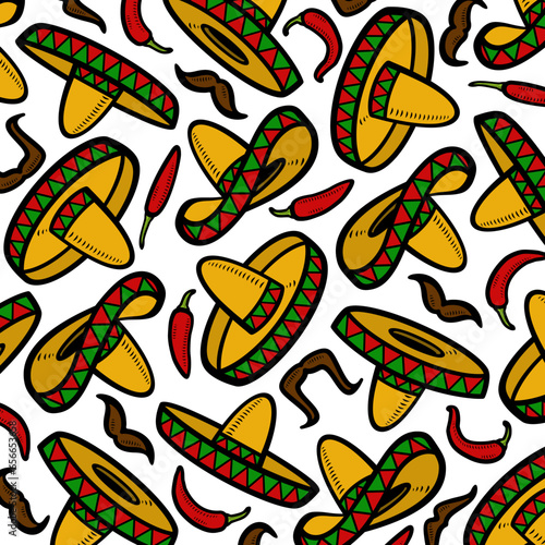 Sombrero pattern, background set. Collection icon sombrero. Vector