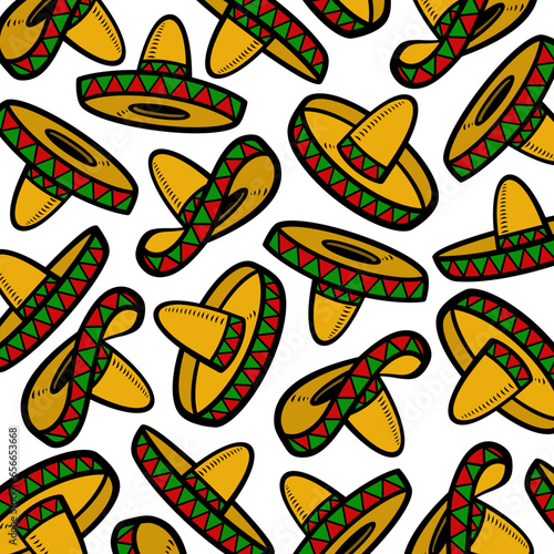 Sombrero pattern, background set. Collection icon sombrero. Vector