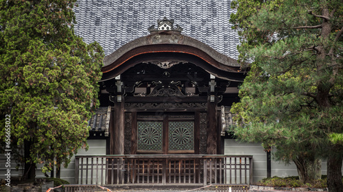 Magnificent antique wood ancient architecture of Japanese temple shrine entrance gate in Kyoto