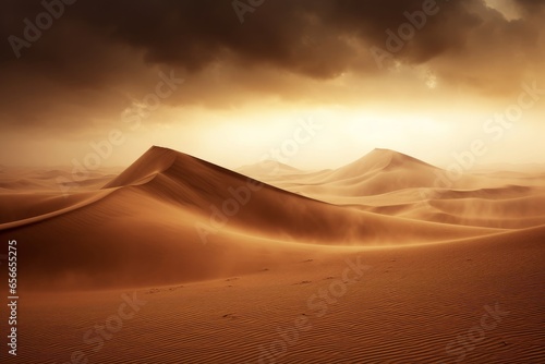 Dramatic sand storm in desert. Abstract background. Digital art  Generative AI 