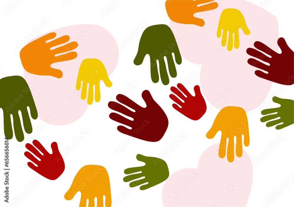 Abstract background with different palms. The concept of friendship, mutual assistance, together. Vector Abstract background with different palms. The concept of friendship, mutual assistance, together. Vector