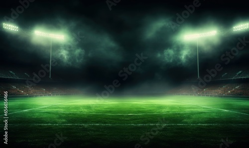 Green soccer field, bright spotlights, Generative AI  © Dhriti