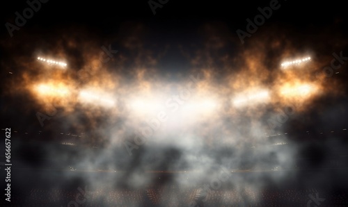 Bright stadium arena lights and smoke  Generative AI