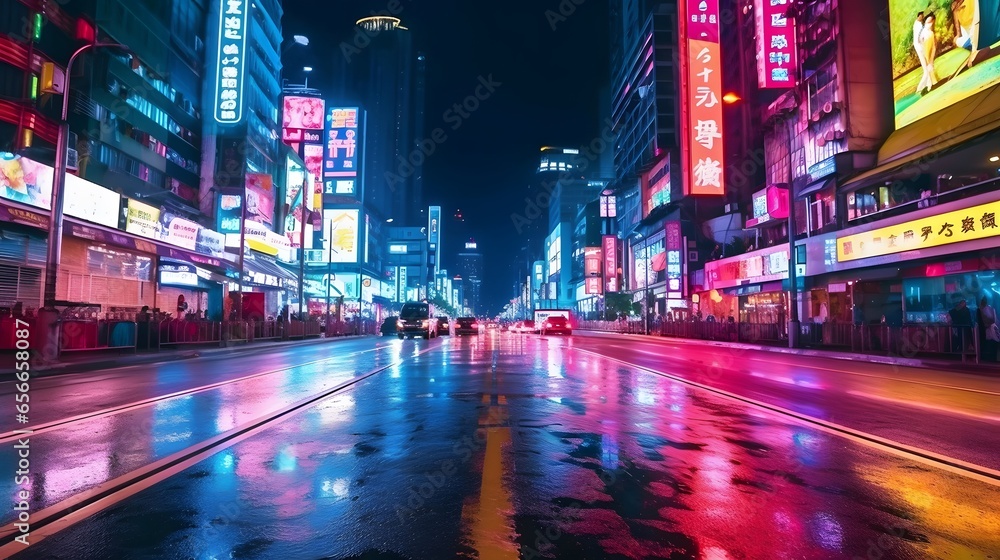Traffic in Hong Kong at night, China. Long exposure.