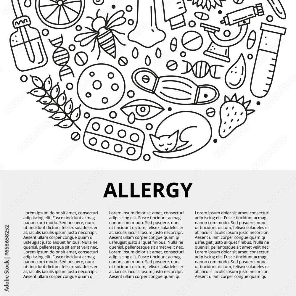 Article template with space for text and doodle allergy icons. Article template with space for text and doodle allergy icons.