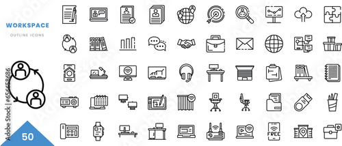 workspace outline icon collection. Minimal linear icon pack. Vector illustration