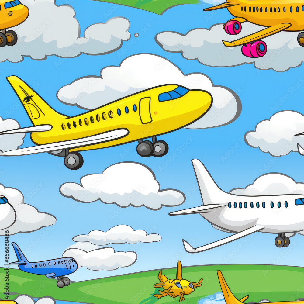 Cartoon airplane wallpaper repeat pattern 