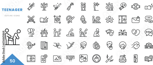 teenager outline icon collection. Minimal linear icon pack. Vector illustration