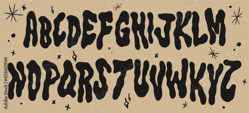 Floating Boho font in retro style for Halloween. Ideal for posters, collages, clothing, music albums and more. Vector clipart, individual letters.