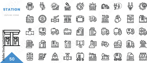 station outline icon collection. Minimal linear icon pack. Vector illustration
