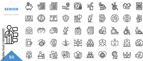 senior outline icon collection. Minimal linear icon pack. Vector illustration