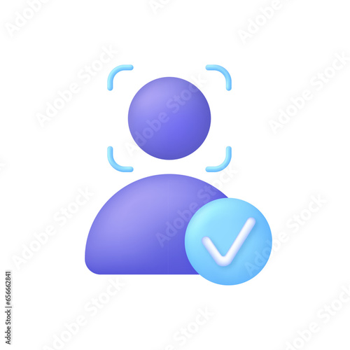 3D Face recognition illustration. Concept of facial recognition, face ID system, biometric identification, face scan.