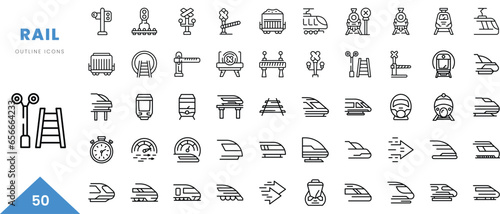 rail outline icon collection. Minimal linear icon pack. Vector illustration photo