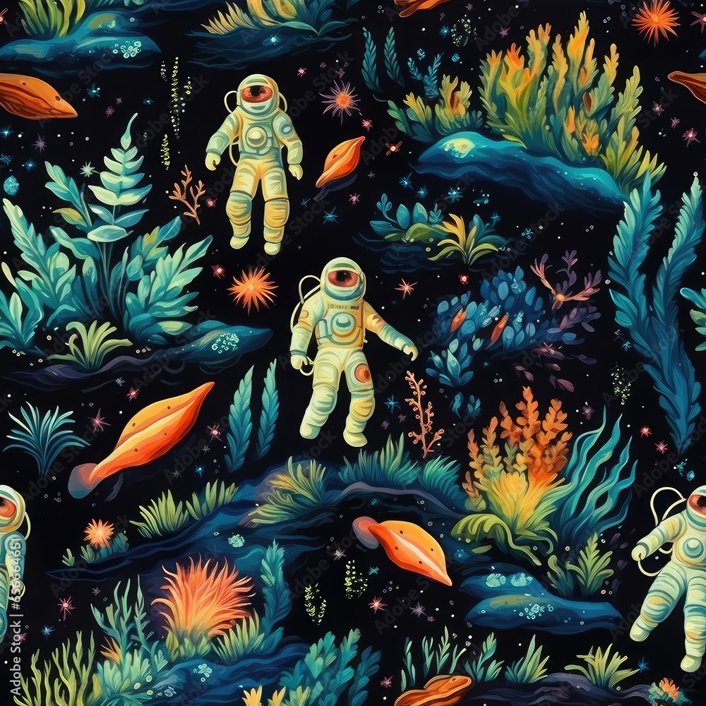 Astronauts in space cartoon repeat pattern	