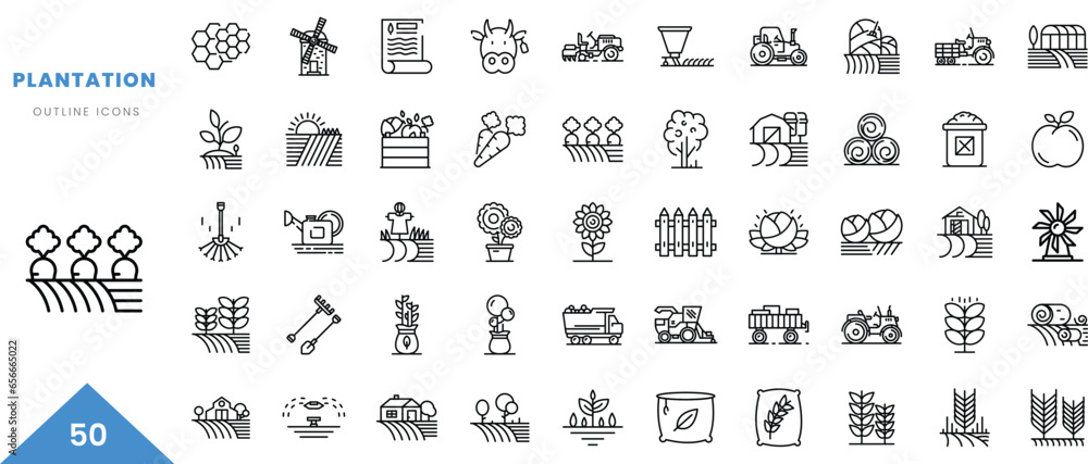 plantation outline icon collection. Minimal linear icon pack. Vector illustration