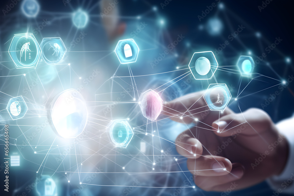 Close up of doctors hand holding virtual network. 3D rendering, Medical examination, medicine, Innovation and Medical technology, virtual interface, Internet Technology Concept Close up of doctors hand holding virtual network. 3D rendering, Medical examination, medicine, Innovation and Medical technology, virtual interface, Internet Technology Concept