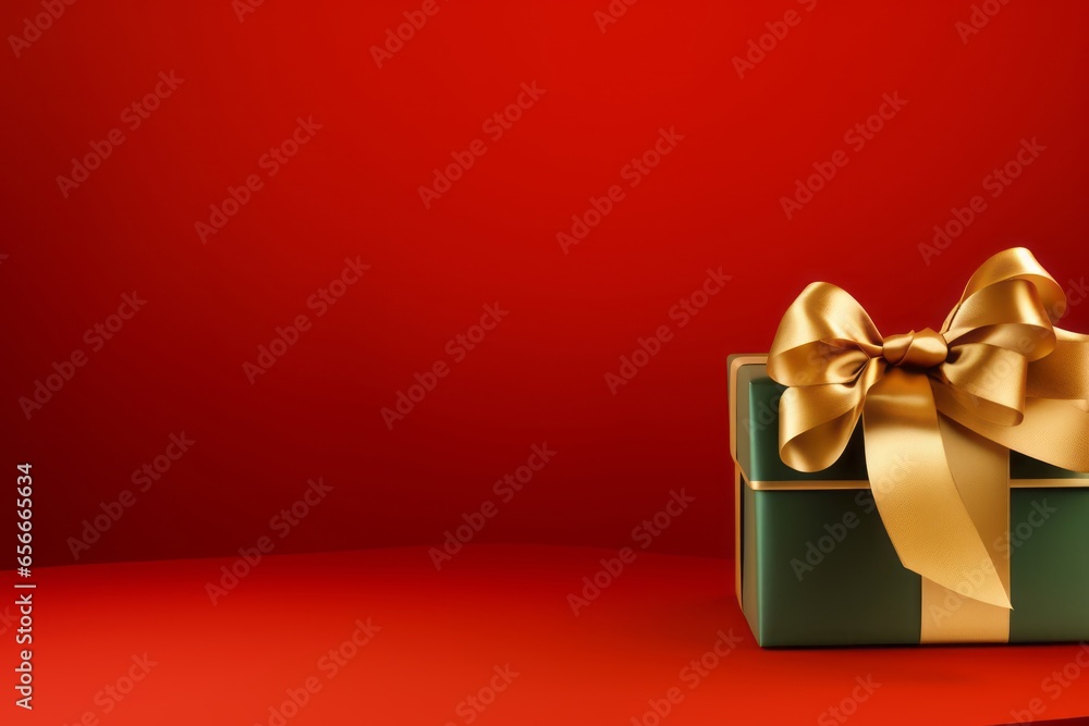 A Gift Box with Golden Bow Amidst Geometric and Organic Shapes, Generative AI A Gift Box with Golden Bow Amidst Geometric and Organic Shapes, Generative AI