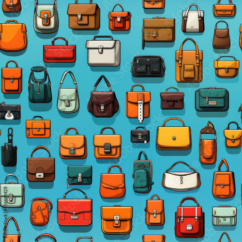 Bags backpacks and purses cartoon repeat pattern