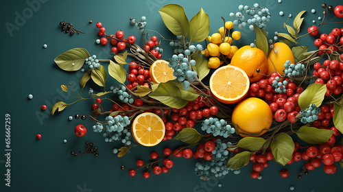 Bright fruit and berry banner  illustration of a healthy lifestyle